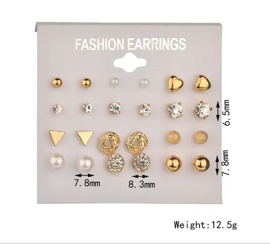 Picture of 12 Pairs Stud Earring Set Trendy Square Ball Heart Small Earrings Women Christmas Earring