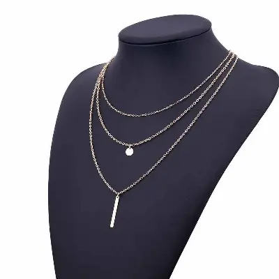 Picture of European Simple Sequins Bar Coin Multi layer Chain Tassel Tiny Clavicle Necklaces For Women Jewelry Gift