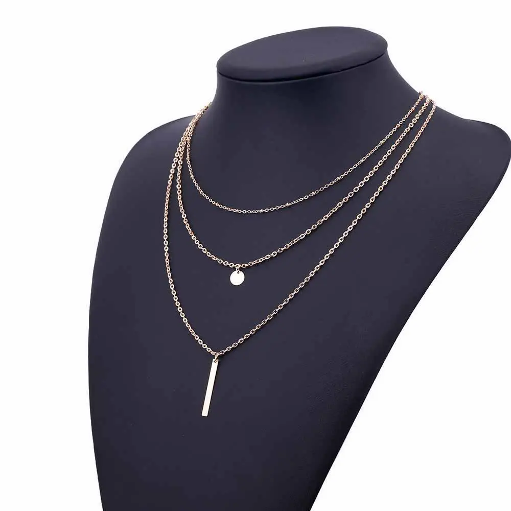 Picture of European Simple Sequins Bar Coin Multi layer Chain Tassel Tiny Clavicle Necklaces For Women Jewelry Gift