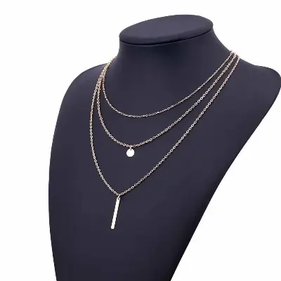 Picture of European Simple Sequins Bar Coin Multi layer Chain Tassel Tiny Clavicle Necklaces For Women Jewelry Gift