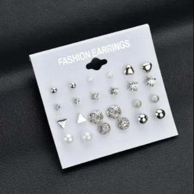 Picture of 12 Pairs Stud Earring Set Trendy Square Ball Heart Small Earrings Women Christmas Earring