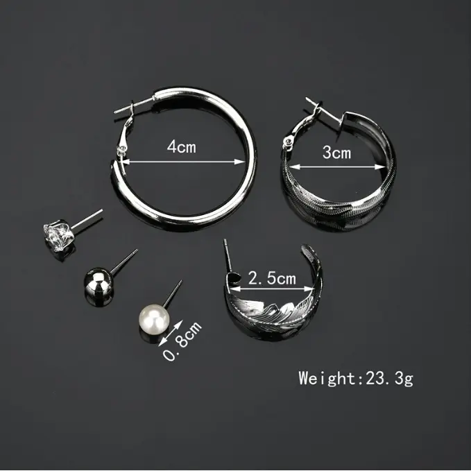 Picture of 6 Pairs of Rhinestone Set Big Circle Leaf Earring for Women Fashion Jewelry Set