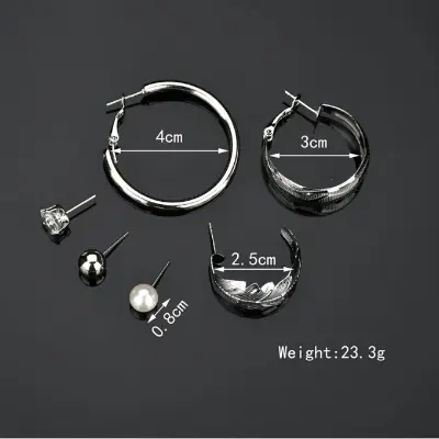Picture of 6 Pairs of Rhinestone Set Big Circle Leaf Earring for Women Fashion Jewelry Set