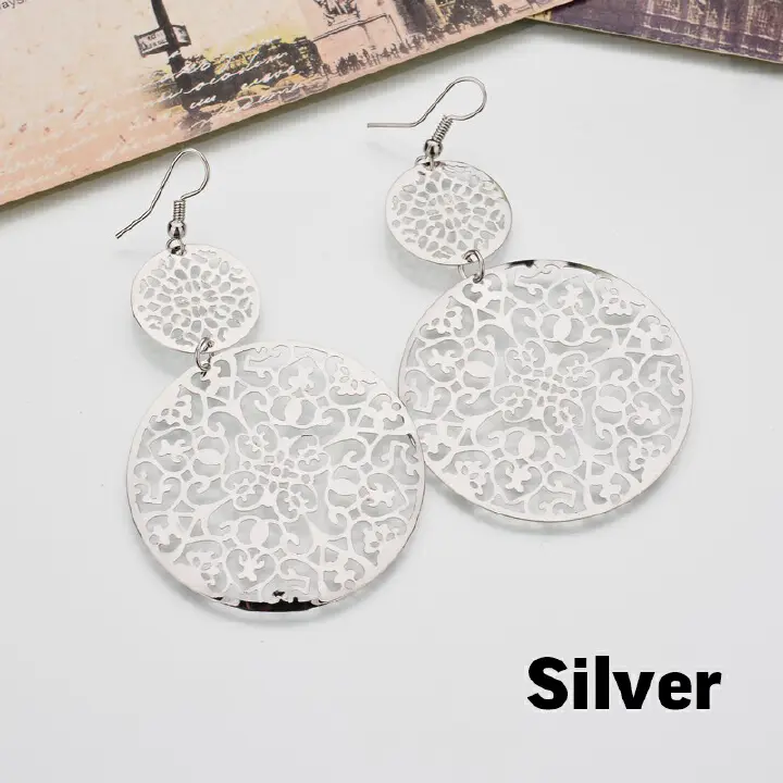 Picture of Thin Cutout Disc Scrub Drop Earrings Jewelry For Women'S Fashion - Ear Ring - Ear Ring
