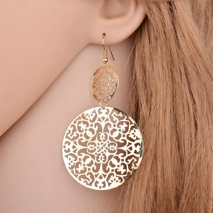 Picture of Thin Cutout Disc Scrub Drop Earrings Jewelry For Women'S Fashion - Ear Ring - Ear Ring