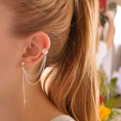 Picture of 1 pair women Leaf Tassel Ear Jewelry Fashion Personality Metal Ear Clip Leaf Tassel Earrings - Kaner Dul - Kaner Dul
