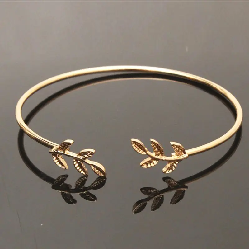 Picture of 2 Pcs.Set Opening bangles bijouterie Leaf Bracelet for women's jewelry metal woman bracelets cuff metal jewelry
