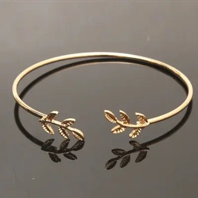 Picture of 2 Pcs.Set Opening bangles bijouterie Leaf Bracelet for women's jewelry metal woman bracelets cuff metal jewelry