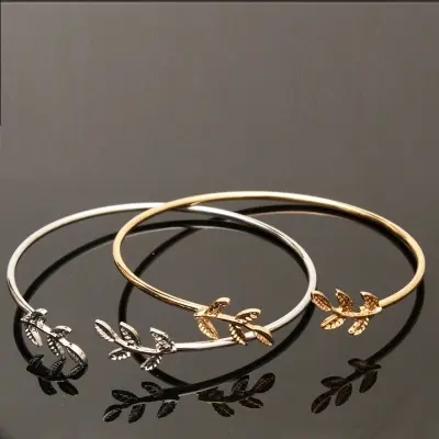 Picture of 2 Pcs.Set Opening bangles bijouterie Leaf Bracelet for women's jewelry metal woman bracelets cuff metal jewelry