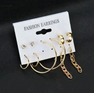 Picture of 5 pairs/set hoop fine hanging chain jewelry sets earring for women's fashion - Kaner Dul - Kaner Dul