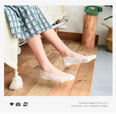 Picture of Lace invisible boat socks stalls spring and summer shallow mouth women's socks silicone anti-slide shop socks