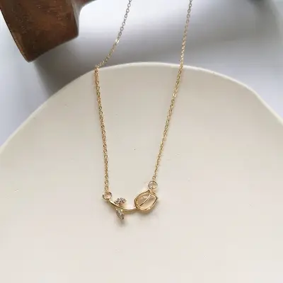 Picture of Lock bone chain creative rose pendant necklace resin water drill necklace ear ring set