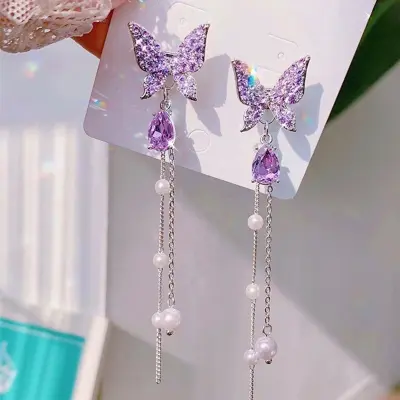 Picture of Butterfly long pearl flow trendy Earring Set