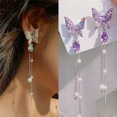 Picture of Butterfly long pearl flow trendy Earring Set