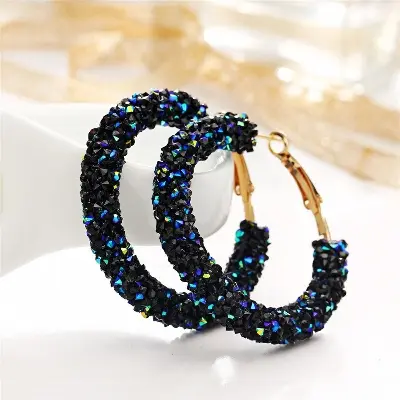 Picture of Deep Blue & White Colour Big Circle Maxi Hoop Cuff Earring- 1 Pair/Set