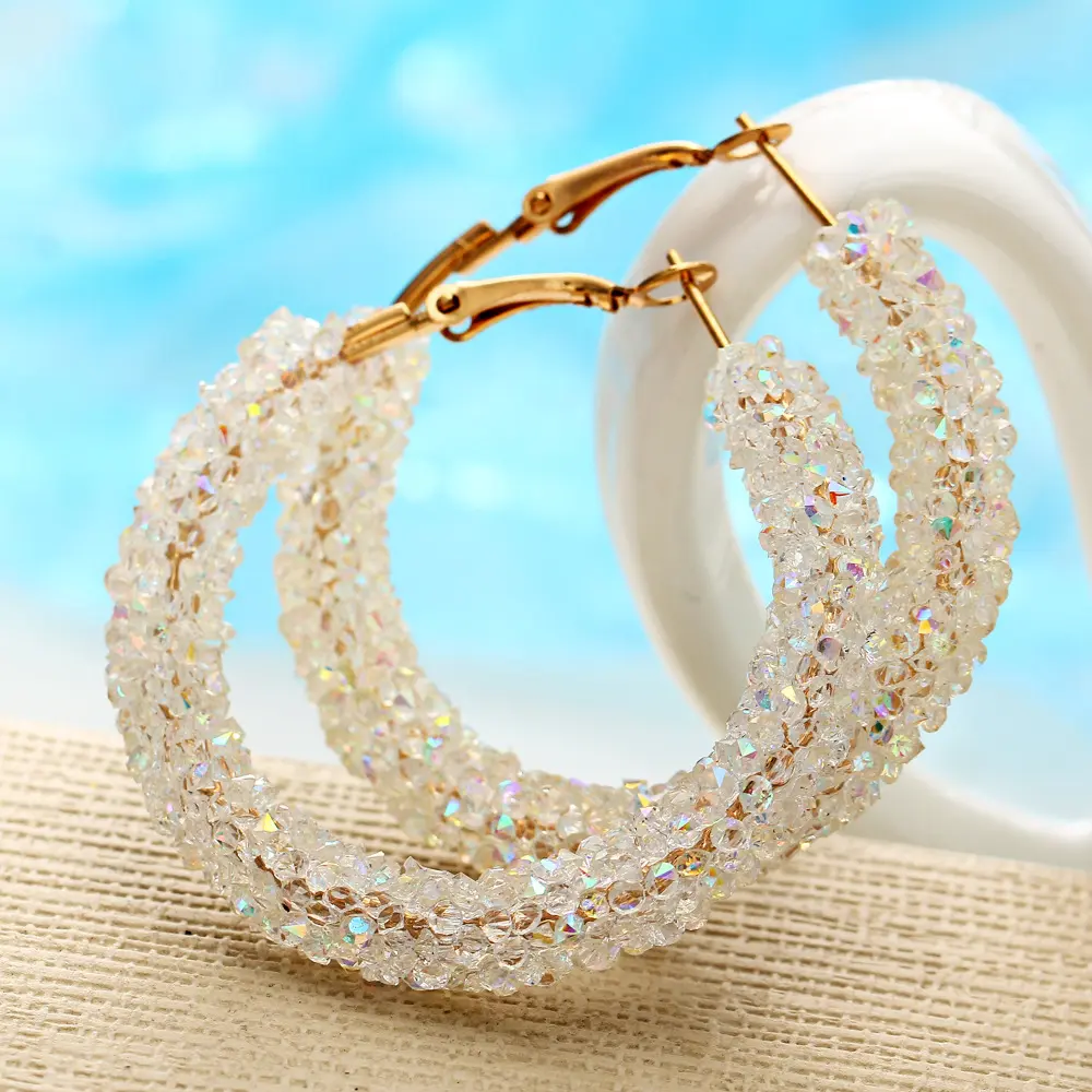 Picture of Deep Blue & White Colour Big Circle Maxi Hoop Cuff Earring- 1 Pair/Set