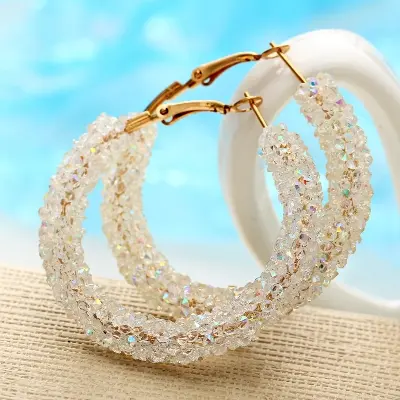 Picture of Deep Blue & White Colour Big Circle Maxi Hoop Cuff Earring- 1 Pair/Set