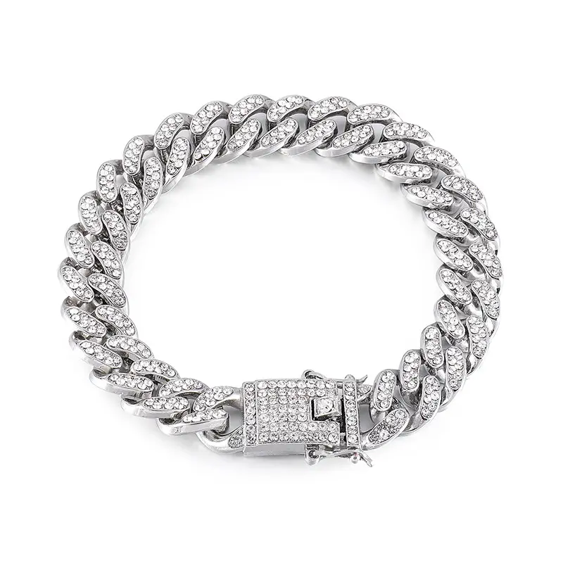 Picture of Vintage Cuban Link Bracelet for Women Silver and Gold Metal Rhinestone Bangle Jewelry