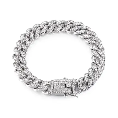 Picture of Vintage Cuban Link Bracelet for Women Silver and Gold Metal Rhinestone Bangle Jewelry