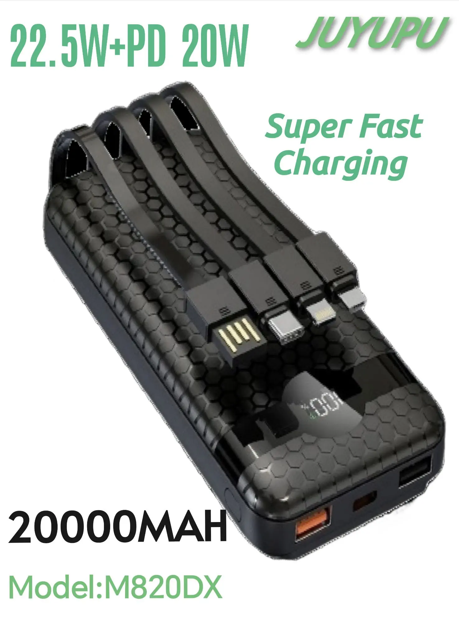 Picture of JUYUPU_M820DX  22.5W+PD digital display Super Fast Charging 20000mAh  Power Bank Compact Portable Fast Charging External Battery Charger 20000mAh Powerbank  100% Authentic_Orginal_powerbank_fastcharging