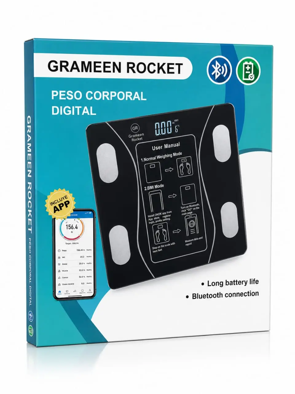 Picture of Grameen Rocket Bluetooth Smart Body Fat Scale – Digital BMI Bathroom Scale with App Connectivity
