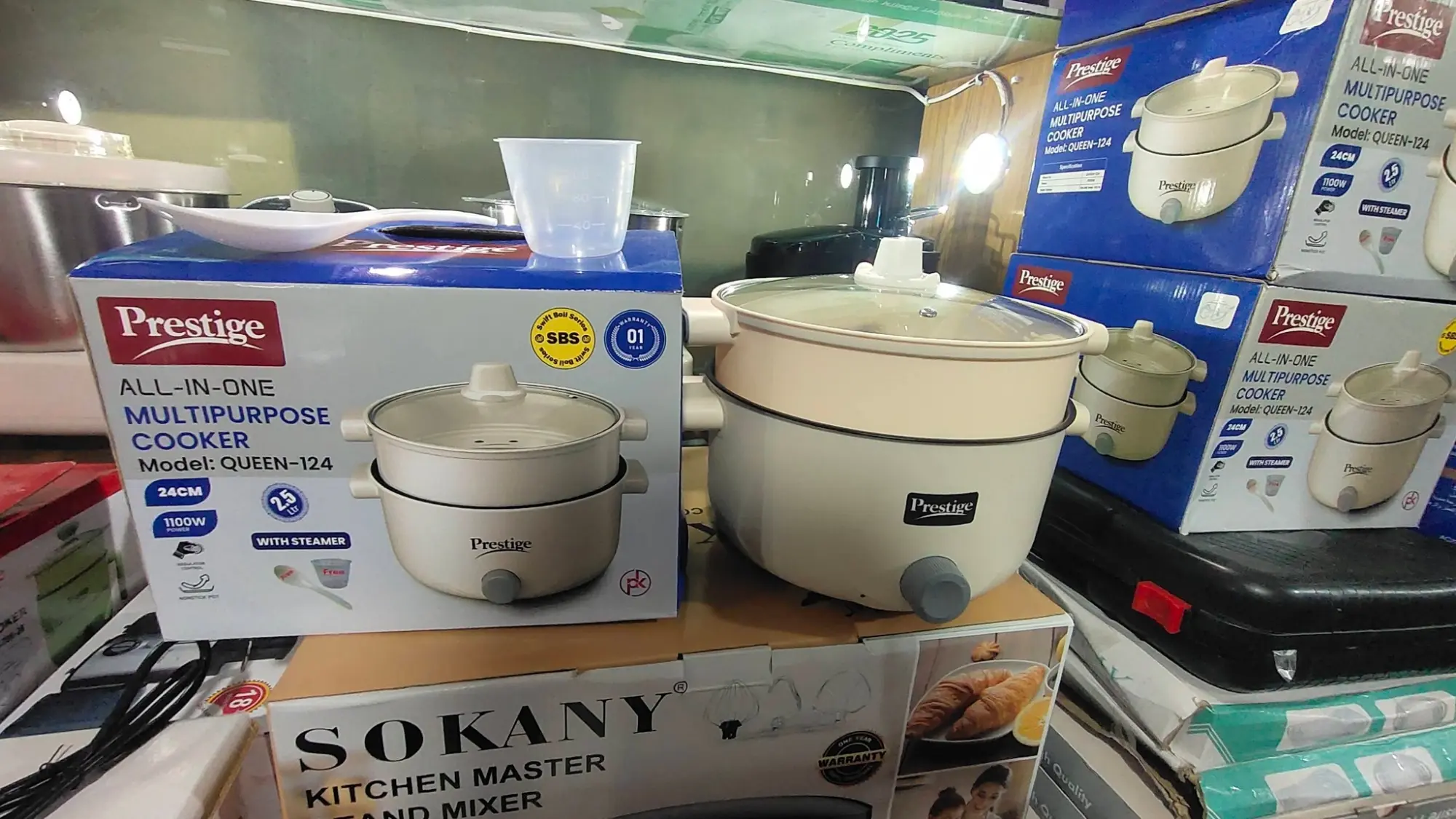 Picture of Prestige Queen-124 All-in-One Multipurpose Electric Cooker 24CM 1100W with Steamer & Lid – Rice Cooker, Steamer, Hot Pot