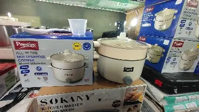 Picture of Prestige Queen-124 All-in-One Multipurpose Electric Cooker 24CM 1100W with Steamer & Lid – Rice Cooker, Steamer, Hot Pot