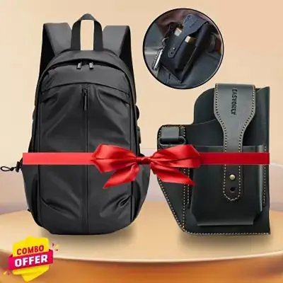 Picture of Indispensable -JackKevin Men's Backpack Male Oxford Textile Water Proof Laptop Bag with USB Charging Backpacks and free a Waist Bag - Black