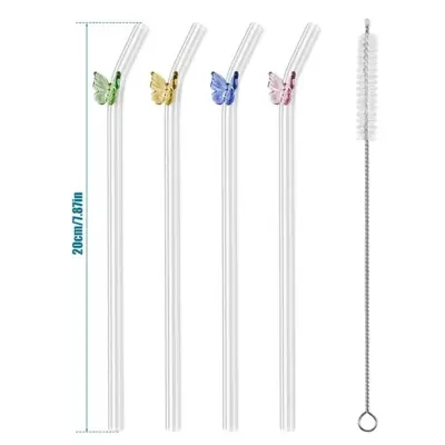 Picture of 7 Pcs Reusable Glass Straws Colorful Drinking Straw Eco-friendly High Borosilicate Glass Straw Party Favors Bar Drinkware - Multicolor