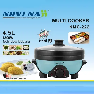 Picture of Novena Multi Cooker Double Pot Multi cooker, Electric Curry Cooker With Double Pot, Removable non-stick pan, Automatic cooking and warming system (4.5 LTR) 1300w - Multicolor