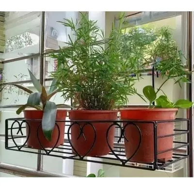 Picture of Metal Grill Rack Hanging Planter Pot 24x8x4 inches -1 Pcs. - Black