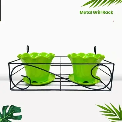 Picture of 1PC Metal Grill Rack Hanging Planter Pot 16x8x4 Inches - Black