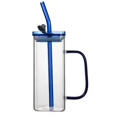 Picture of Glass Made Straw/Glaas Made Body/and High Quality plastic Lid. Beautiful Drinking /Juice Mug - Multicolor