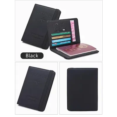 Picture of Lavish indulgent - 1 Pc Multi-Function Leather Passport Cover Credit Cards Holder Travel Cover Case - Sensible - Must Have - Black