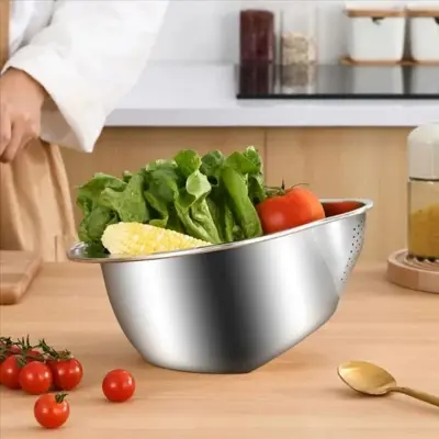 Picture of Rice Washer Strainer Bowl Stainless Steel Rice Washing Bowl A - Multicolor