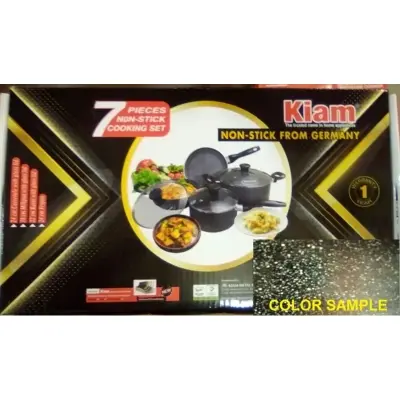 Picture of Kiam Non Stick 7 Pcs Cookware Set For Superior Release -1Pc Casserol, 1Pc Fry pan, 1Pc Karai and 1Pc Milk pan with 3 lids - Black