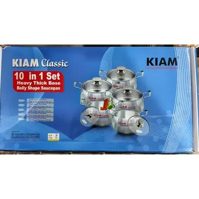 Picture of Kiam Classic 10 in 1 Set Heavy Thick Base Belly Shape Saucepan Cook Wear Set - Silver