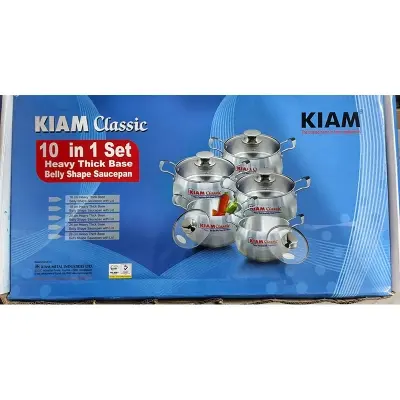 Picture of Kiam Classic 10 in 1 Set Heavy Thick Base Belly Shape Saucepan Cook Wear Set - Silver