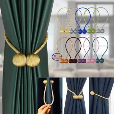 Picture of 2PCS Magnetic Curtain Buckle Magnetic Curtain Tiebacks Convenient Drape Tie European Style Decorative Weave Rope Curtain Rings & Buckles - Multicolor