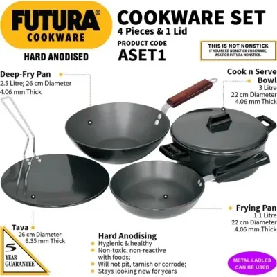 Picture of Hawkins Futura Cookware Set (ASET1) 4 Pc Cookware Set (Hard Anodised, Aluminium, 4 - Piece) - Black
