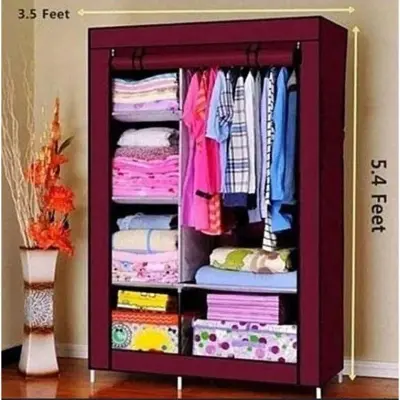 Picture of Portable Folding Simple Open Door non Woven Fabric Cloth Storage Wardrobe Almirah For Daily Use 2 Part - Multicolor