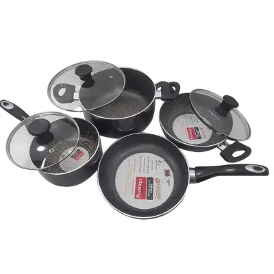 Picture of Prestiege Granite Coated 7 Pcs Induction Cookware Set For Superior Release -1Pc Casserol, 1Pc Fry pan, 1Pc Karai, 1Pc Milk pan and 3 lids Gift And Home Use - Multicolor
