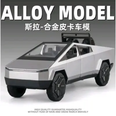 Picture of 1:28 Tesla Cybertruck Diecast Metal Alloy Model car Sound Light Pull Back Collection Kids Toy Gifts - Black