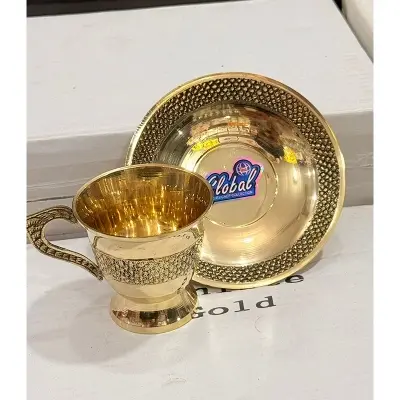 Picture of Pitol Tea Cup Set / Brass Tea Cup and Saucer 5 Pices Set / Pitoler Cup Set - Gold