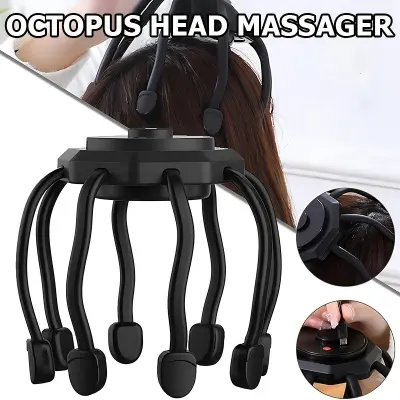 Picture of Electric Head Massager Octopus Scalp Massage Vibration Head Scratcher Therapy For Relax Stress Relief Improve Sleep hair growth - Black