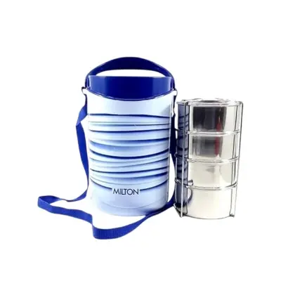 Picture of Milton New Econa - 4 Stainless Steel Tiffin Box - Insulated, Hot & Cold Leak Proof 4 Liyar Lunch Box for Office, College, Picnic - Blue