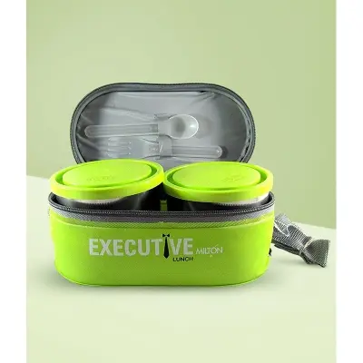 Picture of Milton Executive Lunch Box Soft Insulated Tiffin Box (2 SS Container,1 Microwave Safe Container) - Green