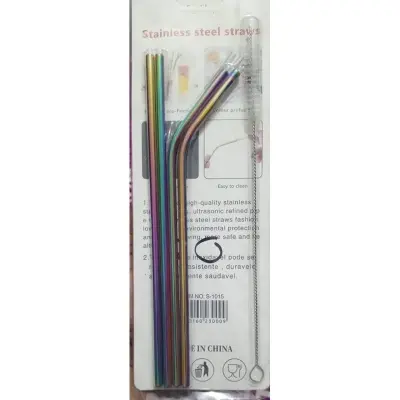 Picture of set of stainless-steel reusable drinking straws. - Multicolor