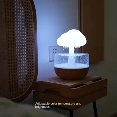 Picture of Rain Cloud Humidifier Rain Colourful Mushroom Cloud Raindrop Atmosphere Lamp Seven-Colour Cloud Rain Humidifier Mushroom Lights Bedroom - Multicolor