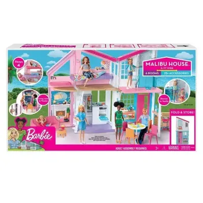 Picture of Barbie Malibu House Playset - 2-Storey House with 6 Transforming Rooms - 25+ Furniture, Patio Fence - Multicolor